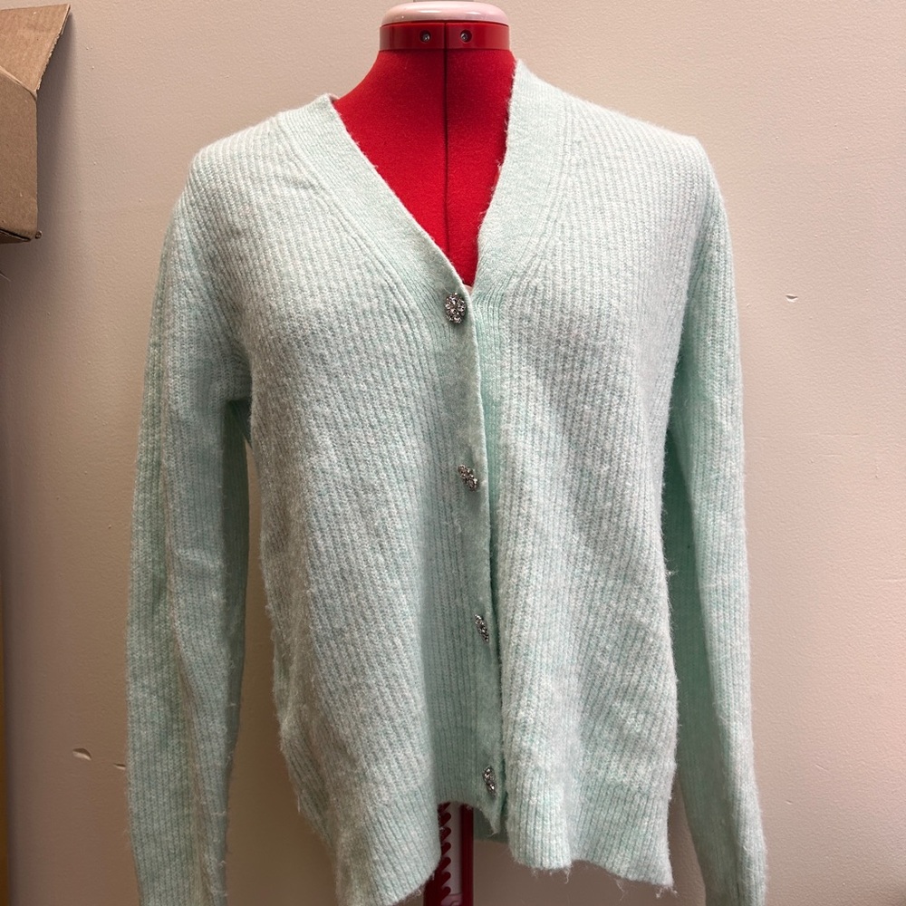 Mint Green Women's Sweater With Crystal Buttons